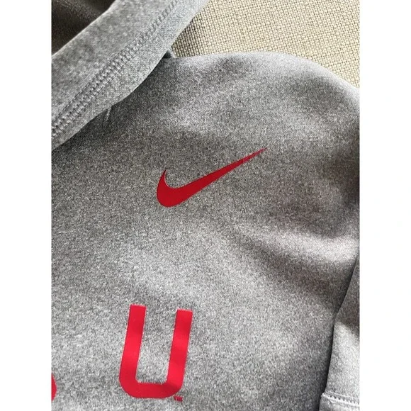 NIKE Dri-Fit BSU Bears Hoodie S Gray Red Fleece Graphic Athletic Gym Warm Sports - Picture 3 of 7